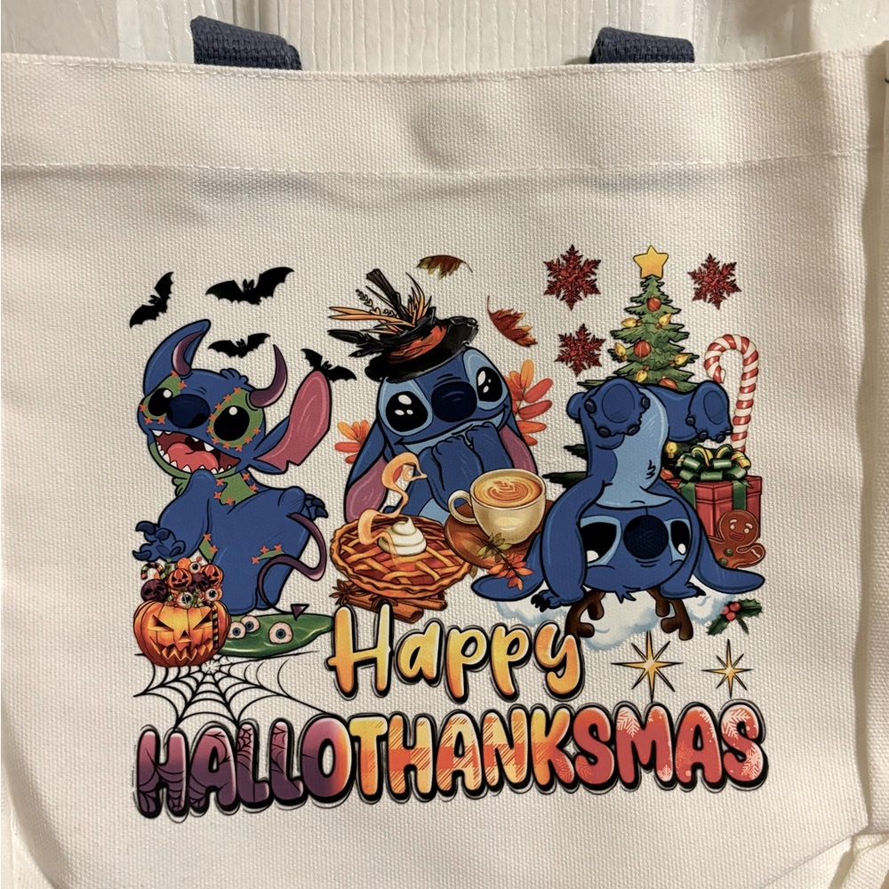 NWOT Adorable Happy Hallothanksmas Stitch Tote Bag